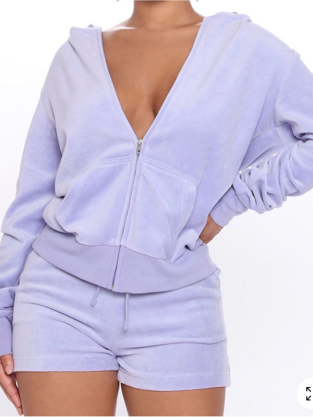 Lavender Velour Zip Hoodie & Shorts Set